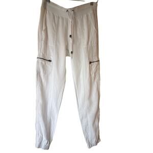 Athleta White Linen Joggers Size 2 Cargo Pockets Spring 2015 EUC
